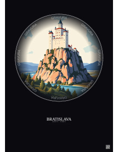Affiche Bratislava – Poster illustration vintage – Bratislava Castle | Gravura – Fond foncé