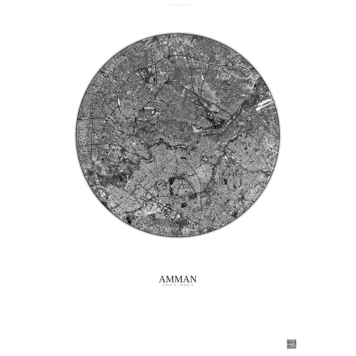 Amman Satellite View Poster 6km B&W | Gravura – Light background