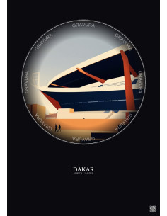 Affiche Dakar – Poster illustration vintage – Stade Leopold Sedar Senghor | Gravura – Fond foncé