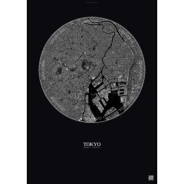 Affiche Tokyo – Poster vue satellite 10km N&B | Gravura – Fond foncé