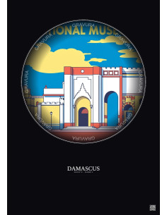Damascus Vintage Travel Poster – National Museum In Damascus | Gravura – Dark background
