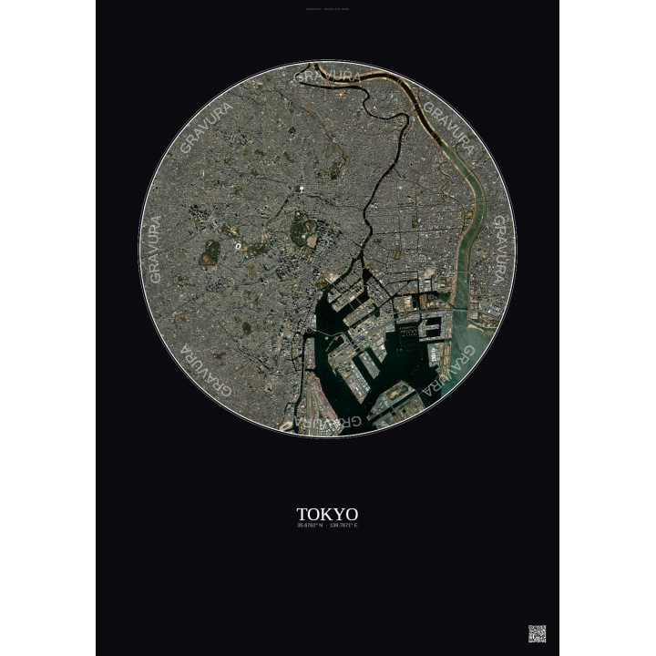 Tokyo Satellite View Poster 10km Color | Gravura – Dark background