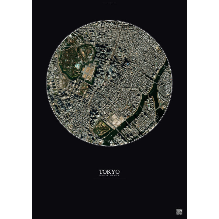 Affiche Tokyo – Poster vue satellite 2.5km Couleur | Gravura – Fond foncé