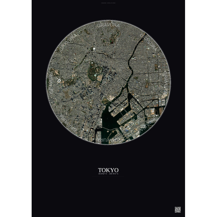 Affiche Tokyo – Poster vue satellite 6km Couleur | Gravura – Fond foncé