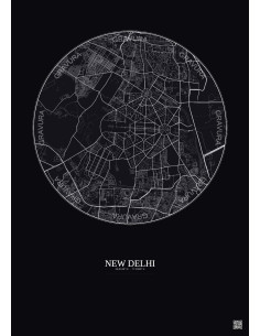 Affiche New Delhi – Poster carte de ville 6km | Gravura – Fond f