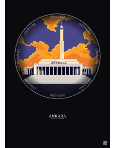Ankara Vintage Travel Poster – Antkabir | Gravura – Dark background
