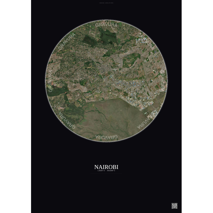 Nairobi Satellite View Poster 10km Color | Gravura – Dark background