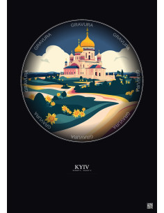 Kyiv Vintage Travel Poster – Saint Sophia Cathedral | Gravura – Dark background