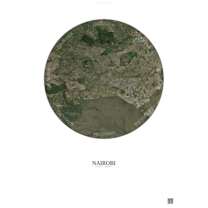 Nairobi Satellite View Poster 10km Color | Gravura – Light background