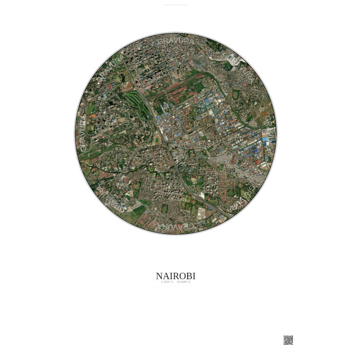 Affiche Nairobi – Poster vue satellite 2.5km Couleur | Gravura – Fond clair