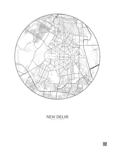 Affiche New Delhi – Poster carte de ville 6km | Gravura – Fond clair