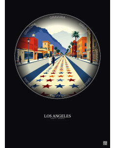 Los Angeles Vintage Travel Poster – Hollywood Walk Of Fame | Gravura – Dark background