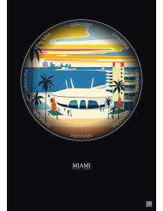 Miami Vintage Travel Poster – Kaseya Center | Gravura – Dark background
