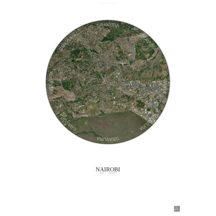 Affiche Nairobi – Poster vue satellite 6km Couleur | Gravura – Fond clair