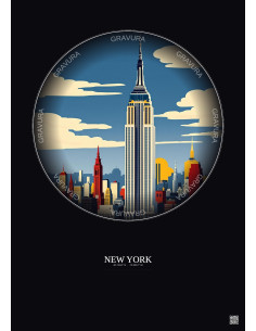 Affiche New York – Poster illustration vintage – Empire State Building | Gravura – Fond foncé