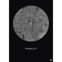 Bishkek City Satellite View Poster 2.5km B&W | Gravura – Dark background