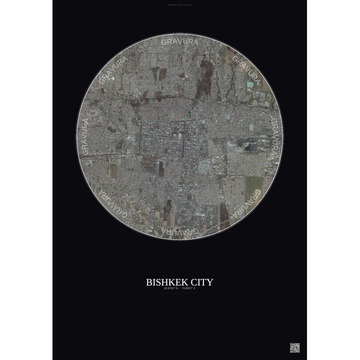 Affiche Bishkek City – Poster vue satellite 6km Couleur | Gravura – Fond foncé