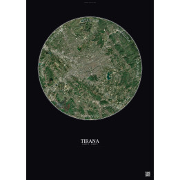Affiche Tirana – Poster vue satellite 10km Couleur | Gravura – Fond foncé