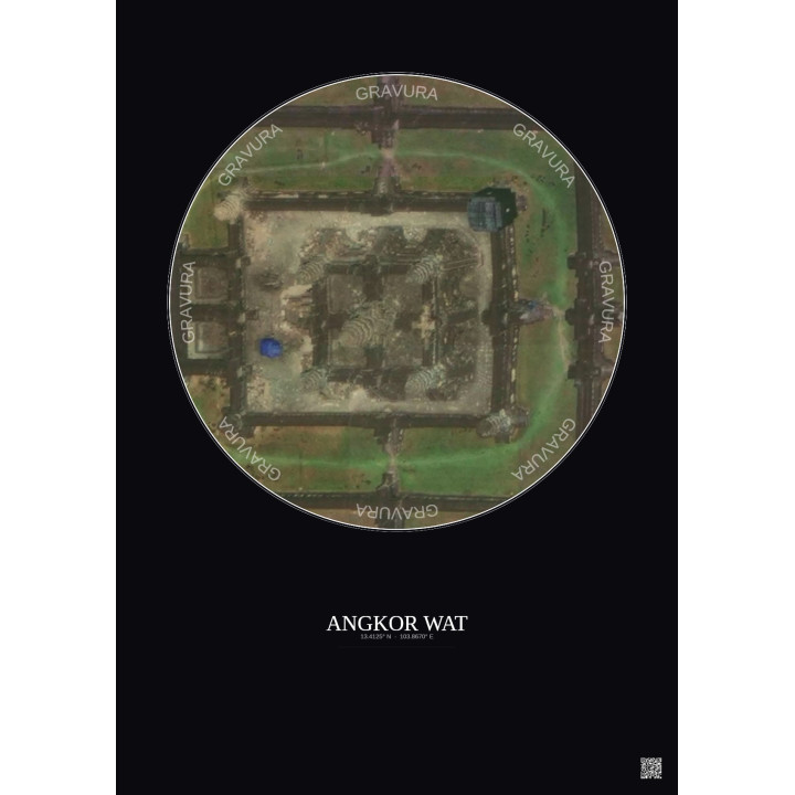 Affiche Angkor Wat – Poster vue satellite 0.1km Couleur | Gravura – Fond foncé