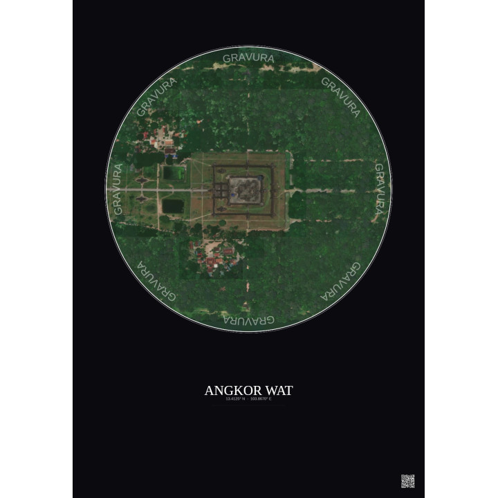 Angkor Wat Satellite View Poster 0.5km Color | Gravura – Dark background