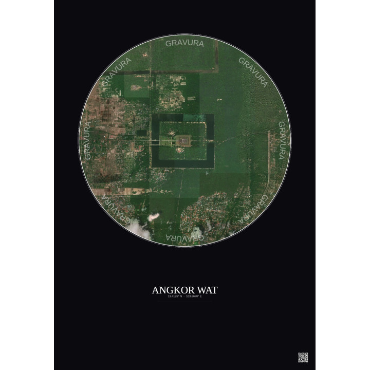 Affiche Angkor Wat – Poster vue satellite 2.5km Couleur | Gravura – Fond foncé
