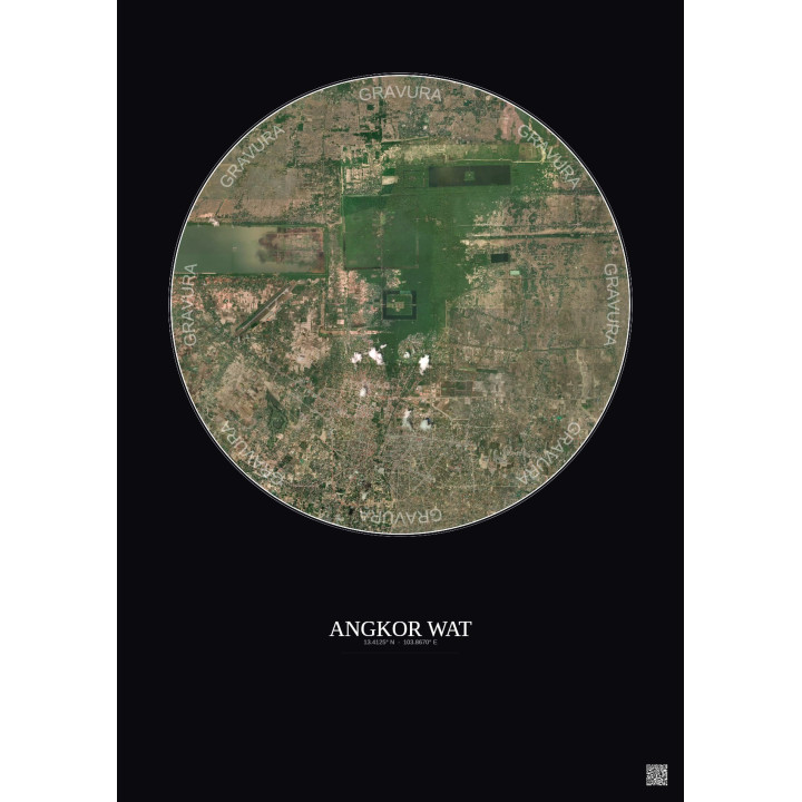 Angkor Wat Satellite View Poster 10km Color | Gravura – Dark background