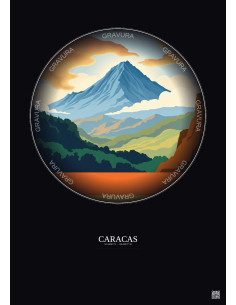 Affiche Caracas – Poster illustration vintage – Avila Mountain | Gravura – Fond foncé