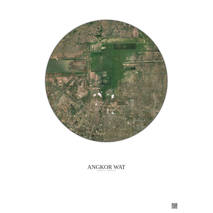 Affiche Angkor Wat – Poster vue satellite 10km Couleur | Gravura – Fond clair