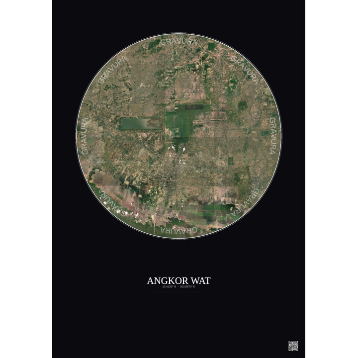 Angkor Wat Satellite View Poster 20km Color | Gravura – Dark background