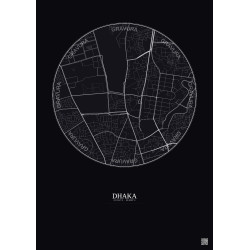 Affiche Dhaka – Poster carte de ville 2.5km | Gravura – Fond foncé