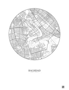Affiche Baghdad – Poster carte de ville 10km | Gravura – Fond cl