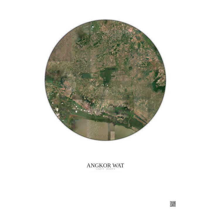Affiche Angkor Wat – Poster vue satellite 30km Couleur | Gravura – Fond clair