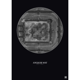 Affiche Angkor Wat – Poster vue satellite 0.1km N&B | Gravura – Fond foncé