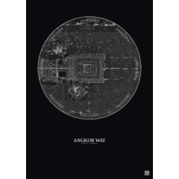 Affiche Angkor Wat – Poster vue satellite 0.5km N&B | Gravura – Fond foncé