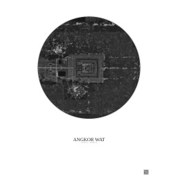 Angkor Wat Satellite View Poster 0.5km B&W | Gravura – Light background