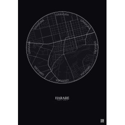 Affiche Harare – Poster carte de ville 2.5km | Gravura – Fond foncé