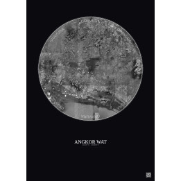 Affiche Angkor Wat – Poster vue satellite 30km N&B | Gravura – Fond foncé