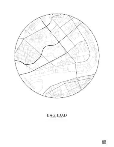 Affiche Baghdad – Poster carte de ville 2.5km | Gravura – Fond clair