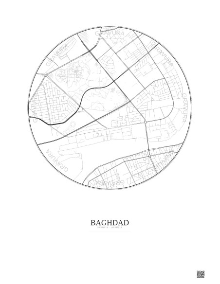 Affiche Baghdad – Poster carte de ville 2.5km | Gravura – Fond clair
