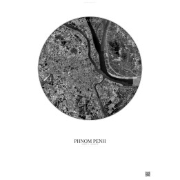 Phnom Penh Satellite View Poster 10km B&W | Gravura – Light background