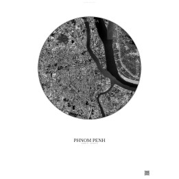 Phnom Penh Satellite View Poster 6km B&W | Gravura – Light background