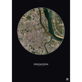 Affiche Phnom Penh – Poster vue satellite 6km Couleur | Gravura – Fond foncé