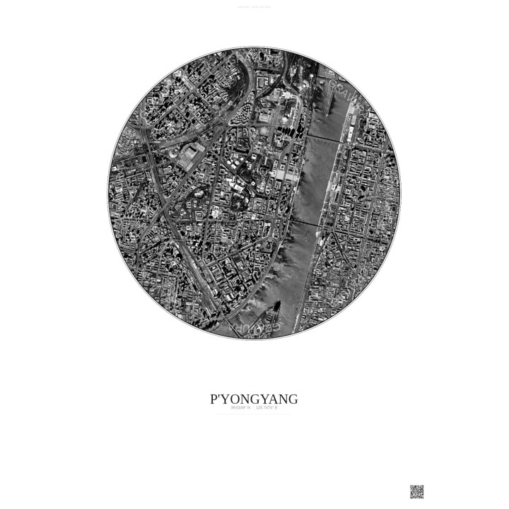 Affiche P Yongyang – Poster vue satellite 2.5km N&B | Gravura – Fond clair