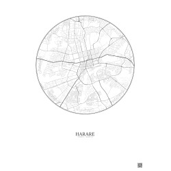 Affiche Harare – Poster carte de ville 6km | Gravura – Fond clair