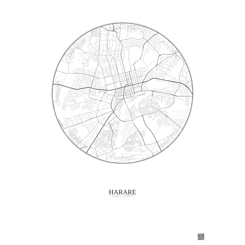 Harare City Map Poster 6km | Gravura – Light background