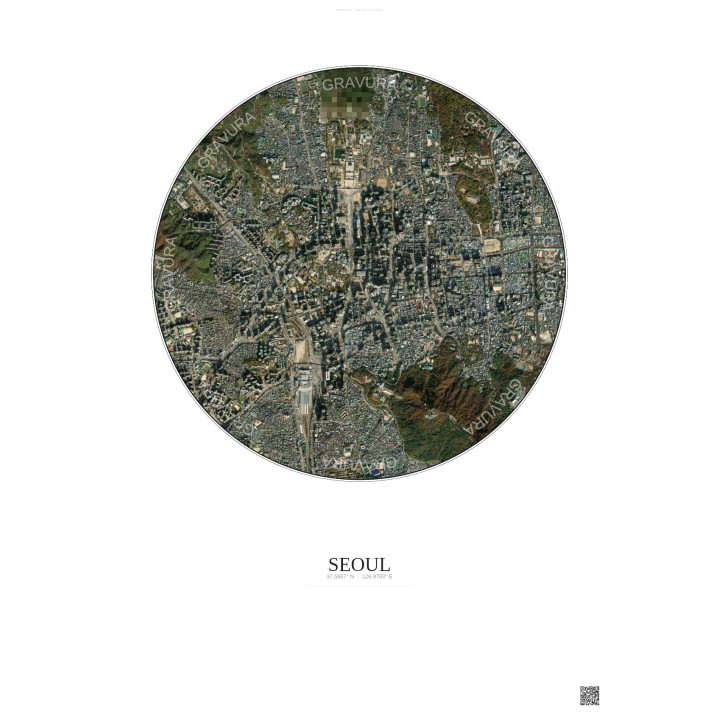 Seoul Satellite View Poster 2.5km Color | Gravura – Light background
