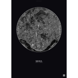 Seoul Satellite View Poster 6km B&W | Gravura – Dark background