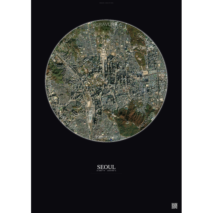 Seoul Satellite View Poster 2.5km Color | Gravura – Dark background