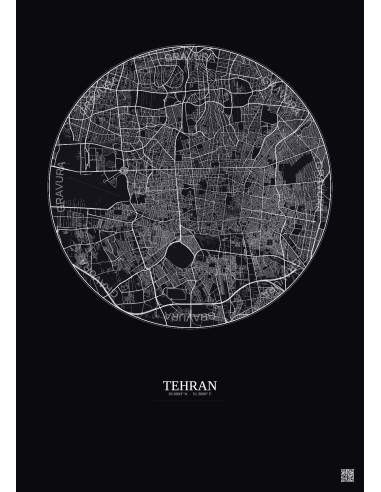 Tehran City Map Poster 10km | Gravura – Dark background
