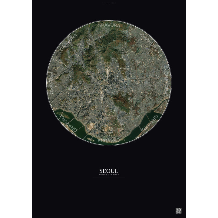Seoul Satellite View Poster 6km Color | Gravura – Dark background